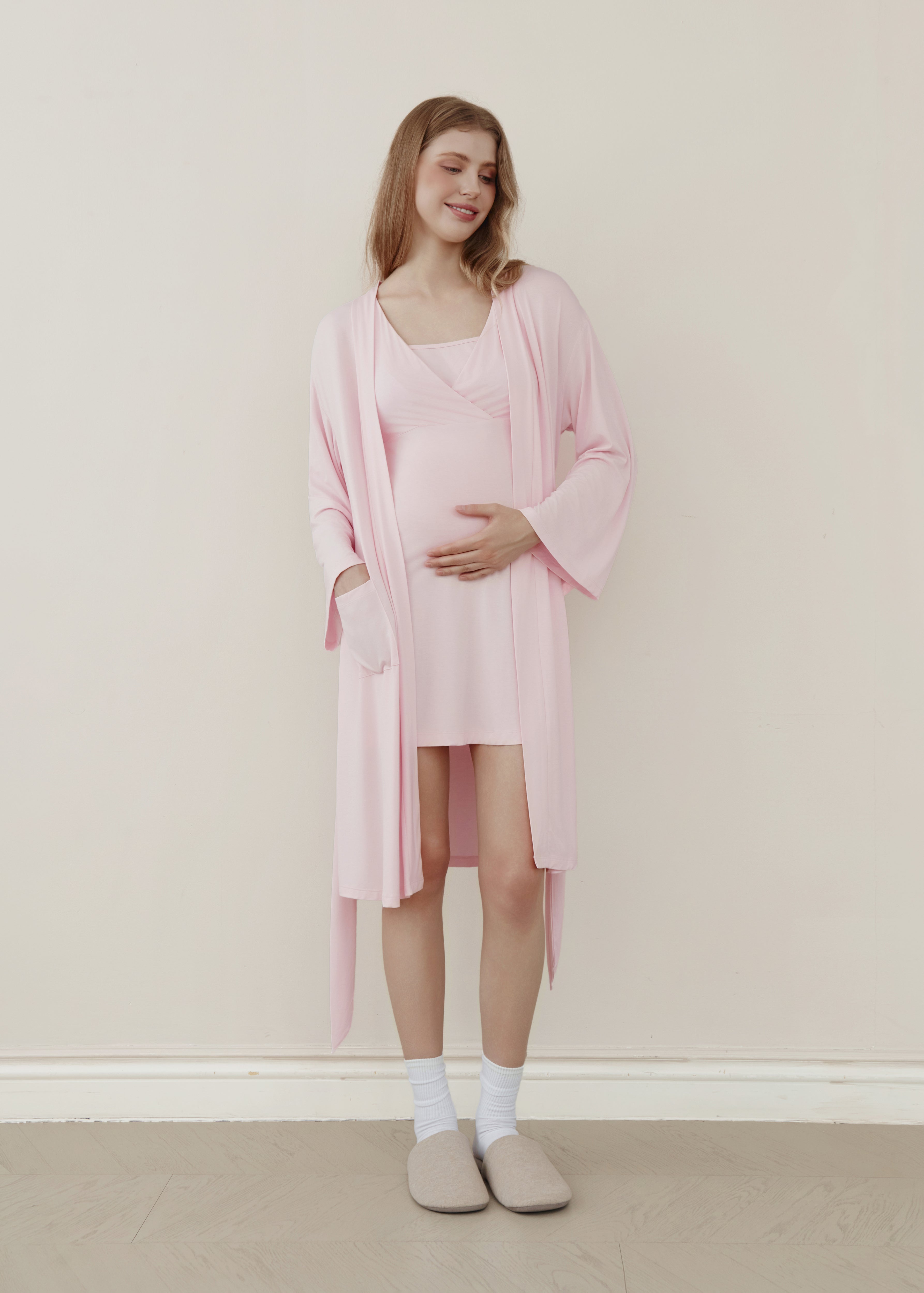 Hug Me Tight Bamboo Birthing Robe - Baby Pink
